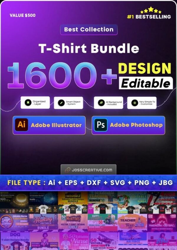 T-Shirt Design Mega Pack – 1600+ Customizable Graphics Design – Image 2